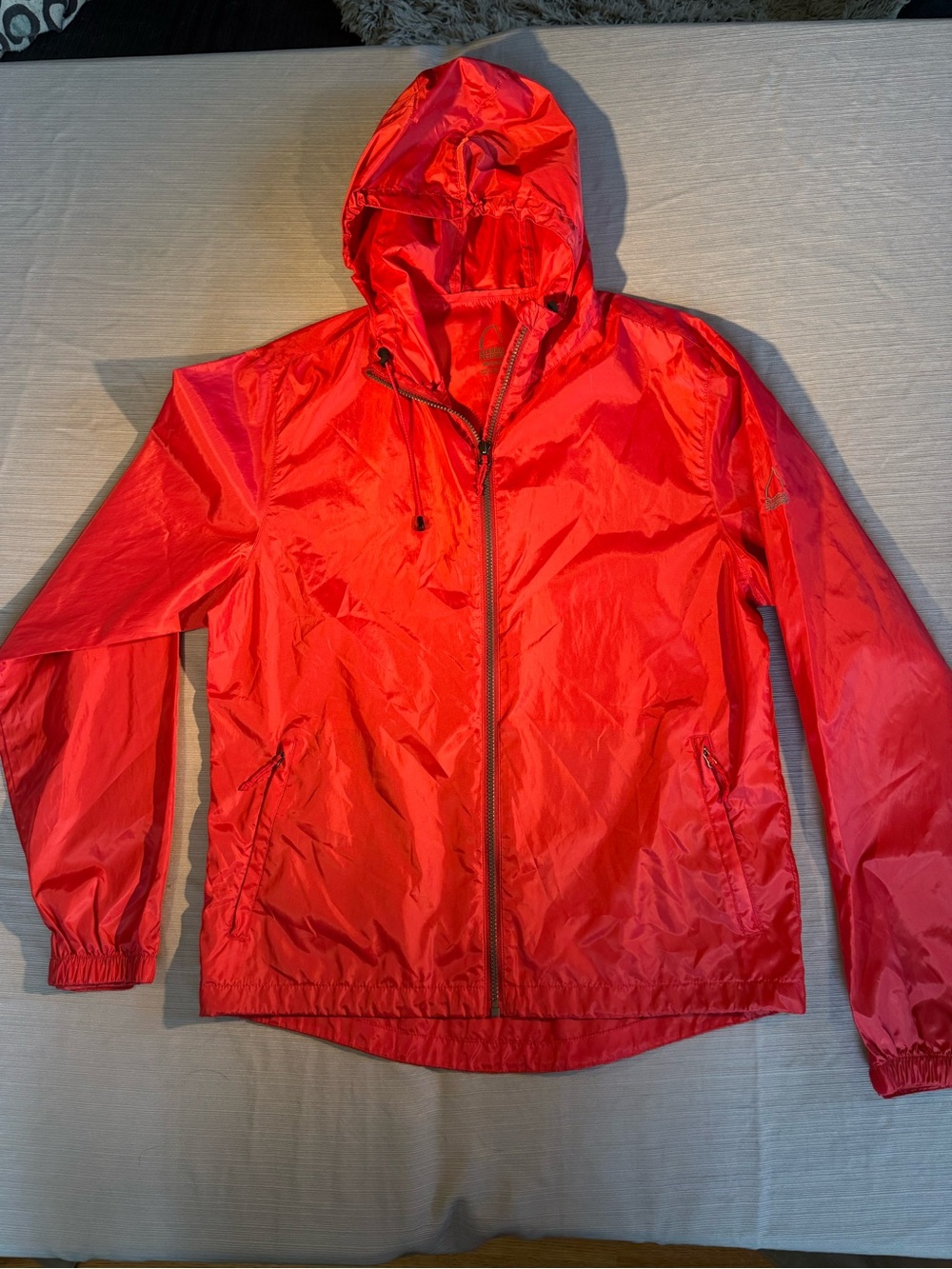 Lightweight Red Hooded Utility Windbreaker Jacket
